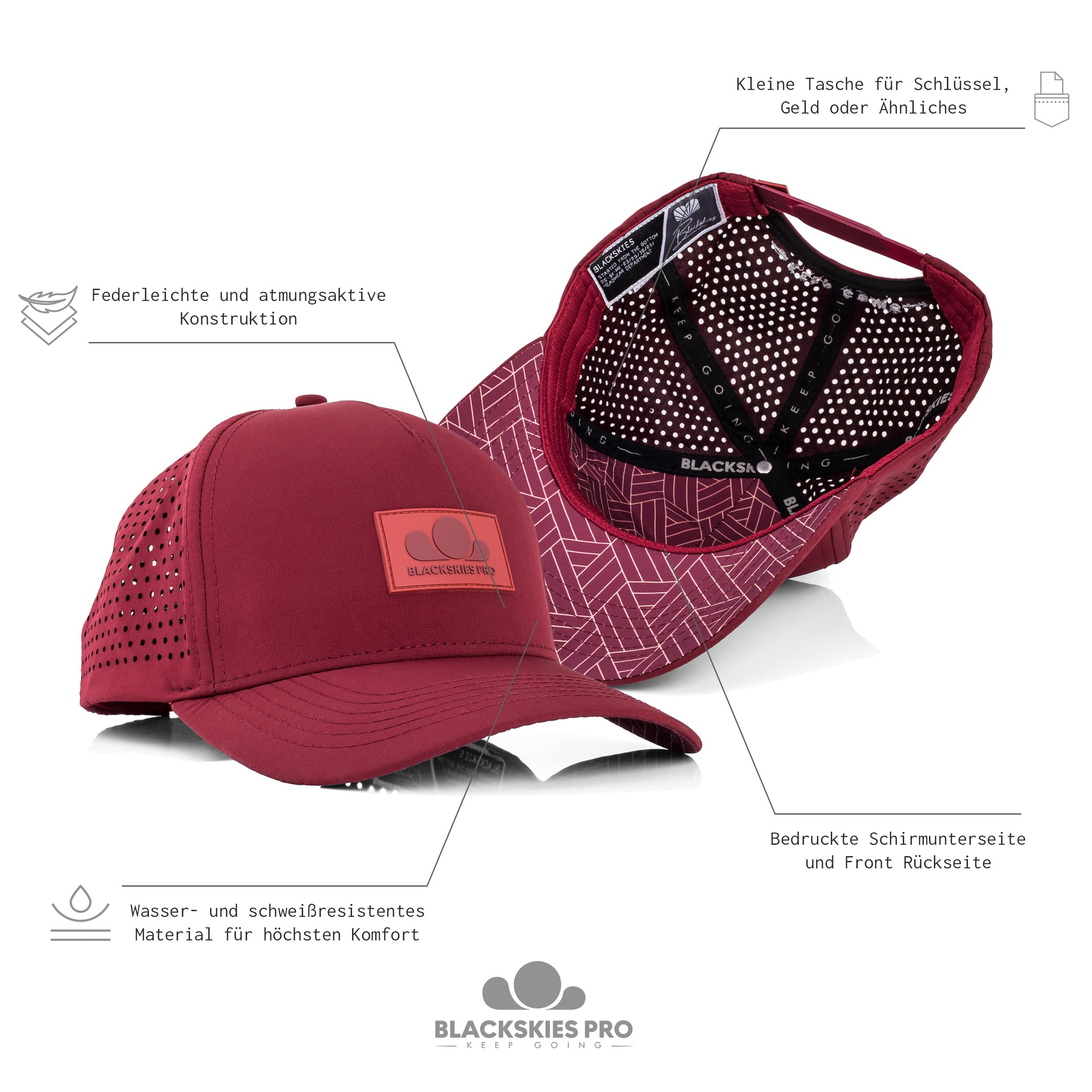 Blackskies® PRO Flow Sport Performance cap | Cappellino Baseball Unisex Idrorepellente | Sport Acquatici Padel Palestra Jogging Surf Spiaggia Tennis Uomo Donna Cappellino - Baseball Uomo Donna