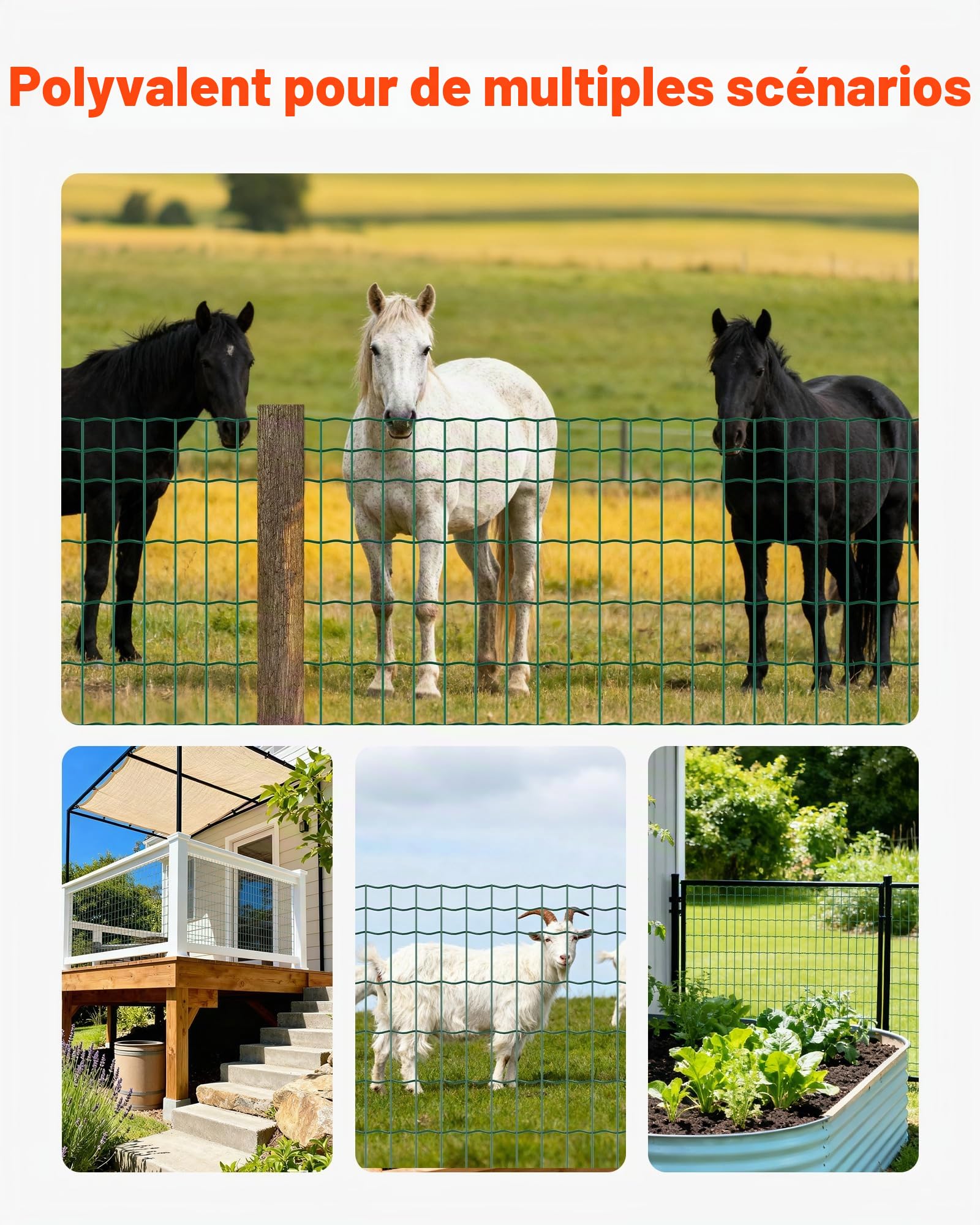 VEVOR Grillage Métallique Vert Maille 5 x 10 cm Rouleau Grillage Clôture à Mouton Soudé 1 x 25 m Fil en Fer Galvanisé Revêtement Vinyle PVC Diamètre Fil 2,1 mm pour Jardin Enclos Cage Animaux Ranchs