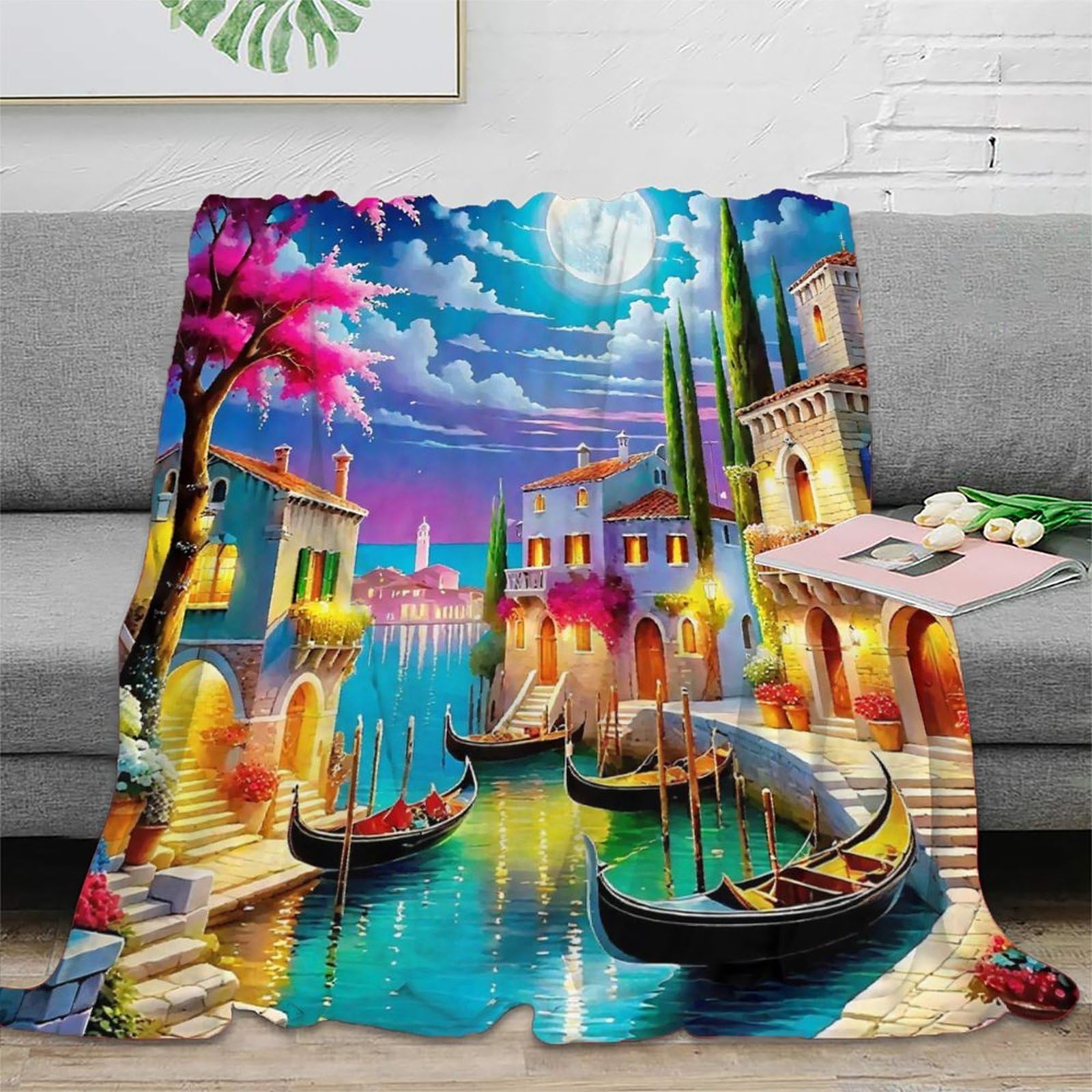 Couverture lit Venise microfibre anti-pilling plaid chaud lavable 150x200