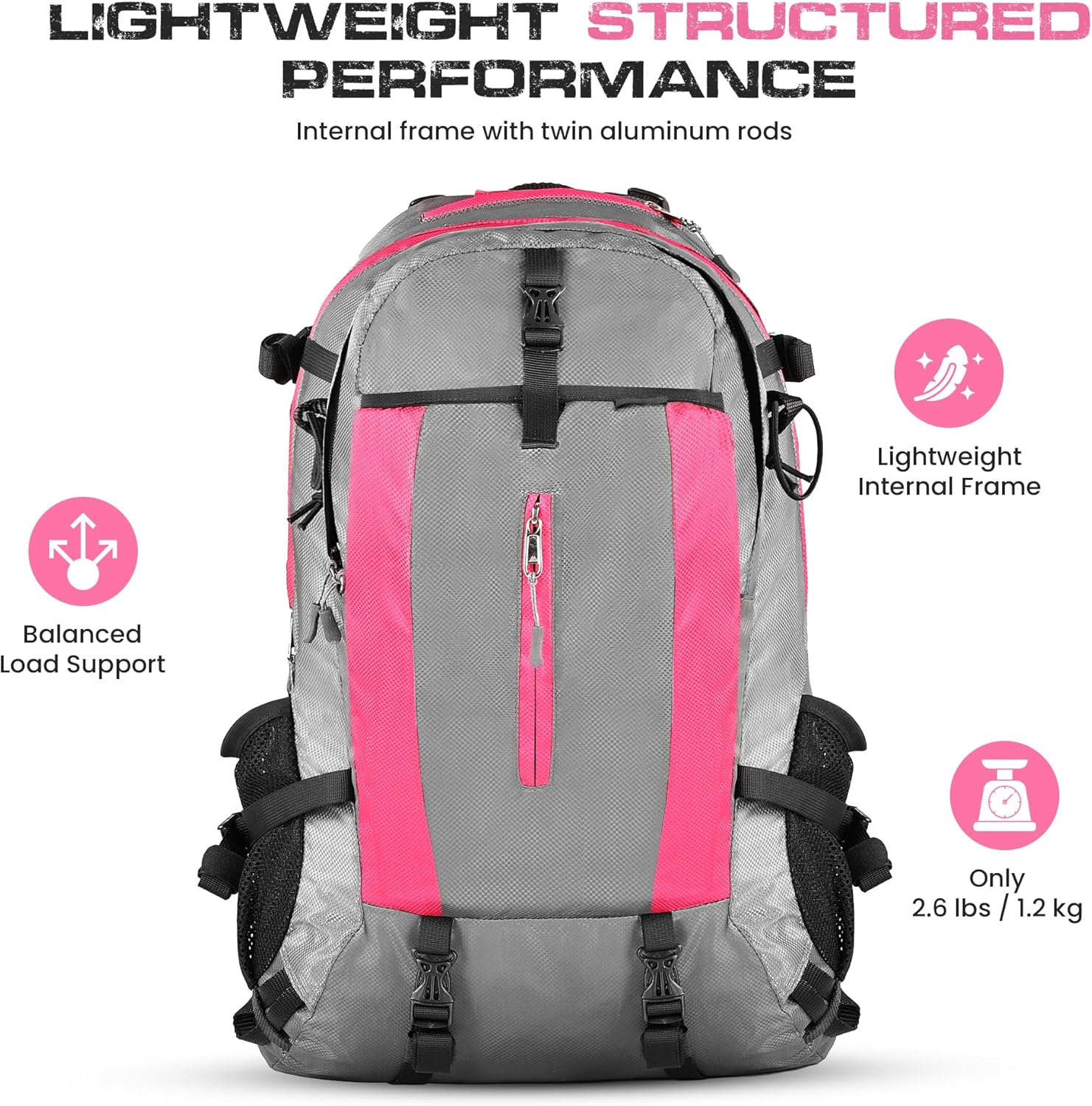 Nomad 30L Internal Frame Hiking Backpack with Rain Cover – Carry-On Compliant Travel & Daypack with Laptop Sleeve, Hydration Compatible Trekking Backpack