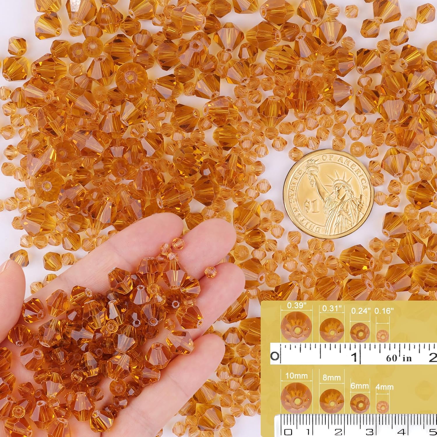 400pcs 4mmBicone Crystal Beads Bulk -Faceted Glass Bead,Loose Spacers Beads for Jewelry Making, DIY Necklace, Bracelet,Earring(Orange Crystal) - Image 3