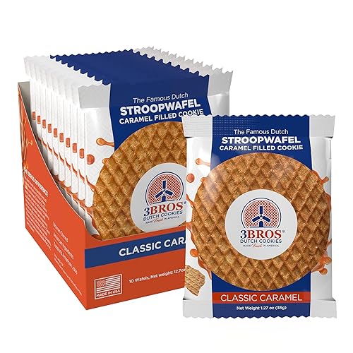 Miniatura 5 de 3Bros Stroopwafels, galletas de waffle holandesas rellenas de caramelo, envueltas individualmente, 10 unidades, exterior suave y tostado con relleno