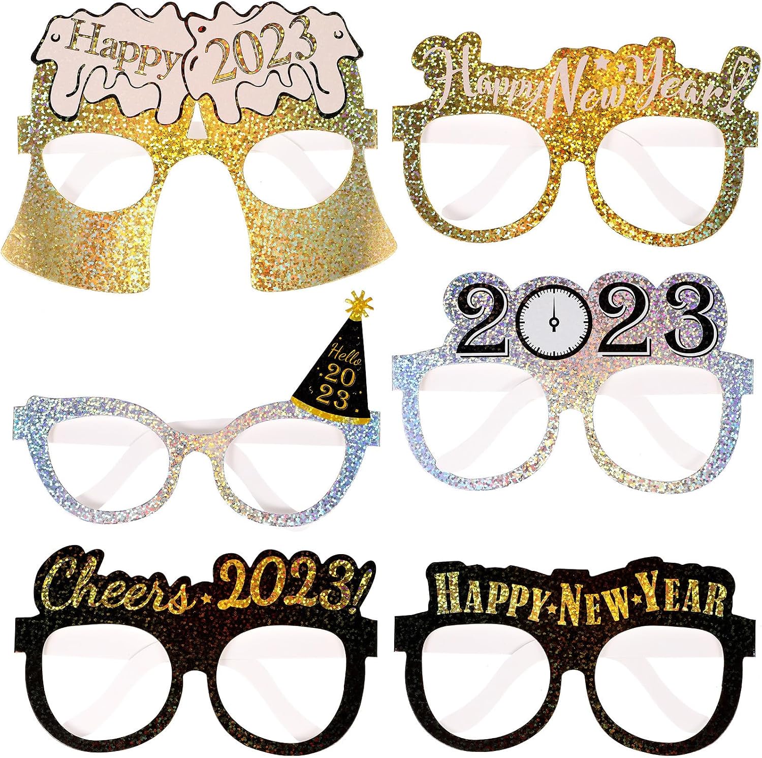 Funny Eyeglasses 12pcs Paper 2023 New Year Photo Booth Props