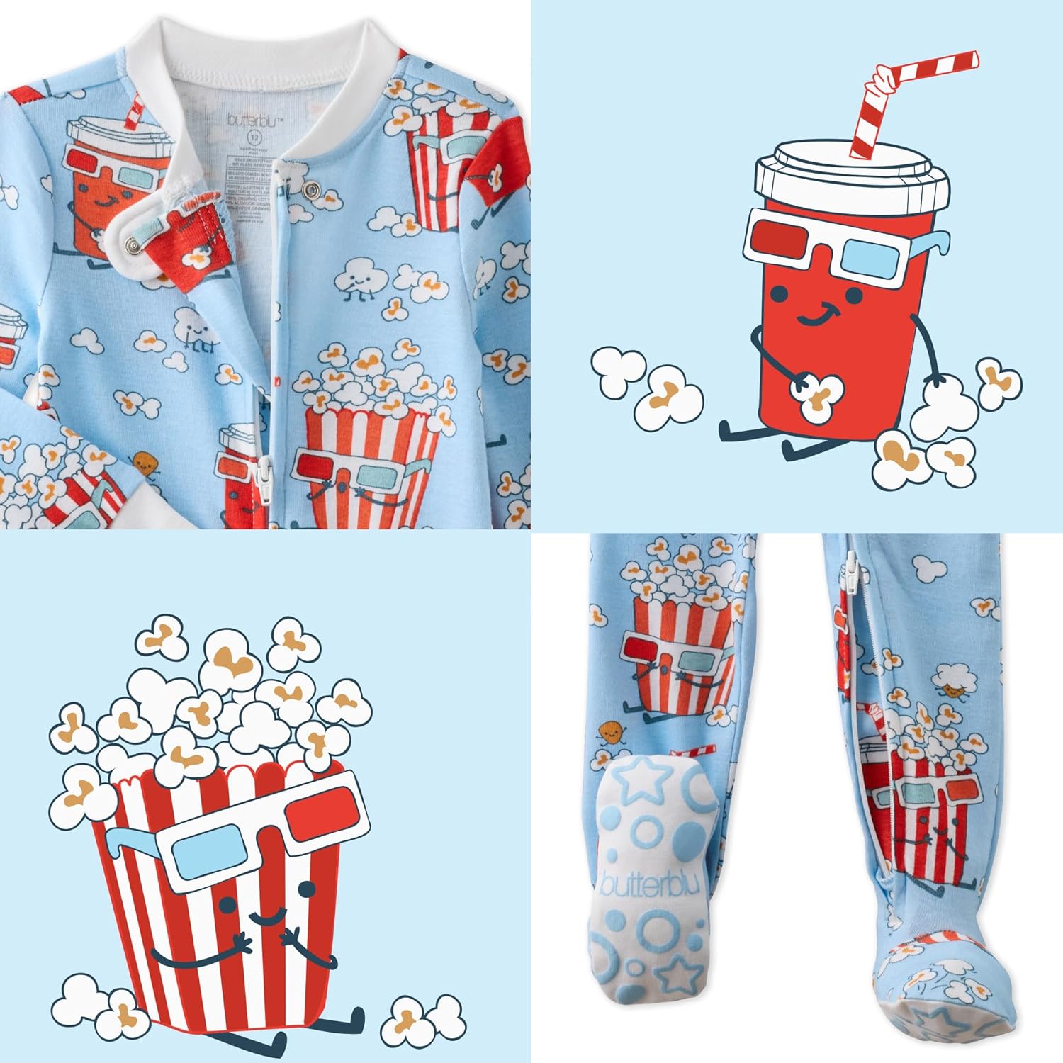 Cruz Snug-fit Footed Baby Pajamas 100% Organic Cotton Zip Front Sleeper Pjs W/Grippers for Baby Boys​