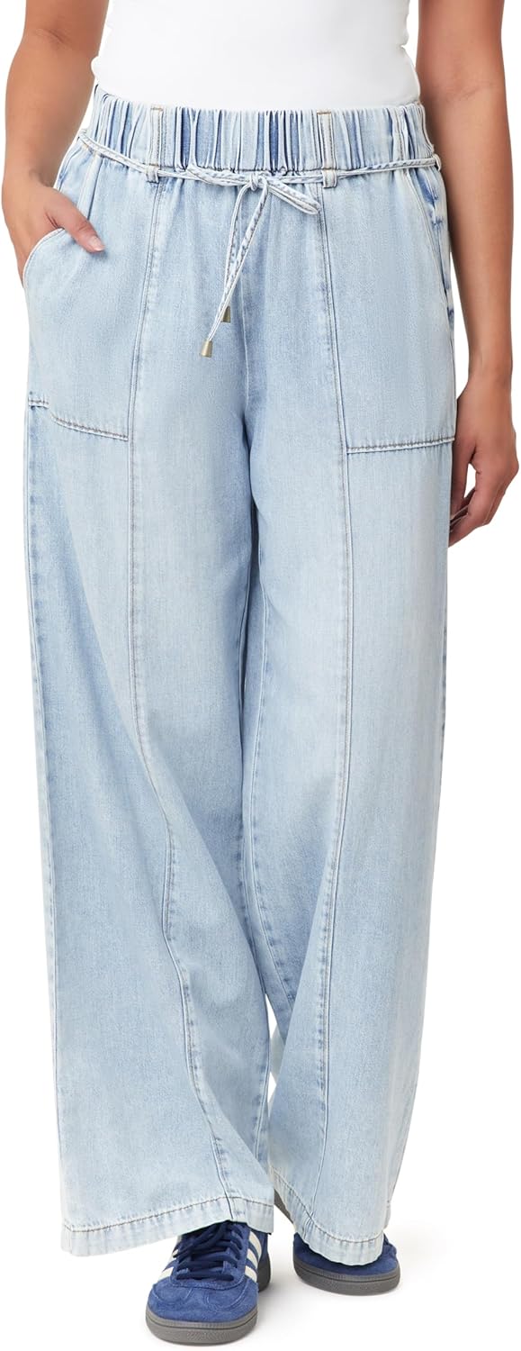 kensie Jeans for Women Drapey Ankle High-Rise Elastic Waist Tie Front 31-Inch Inseam, Size Small - Extra Large