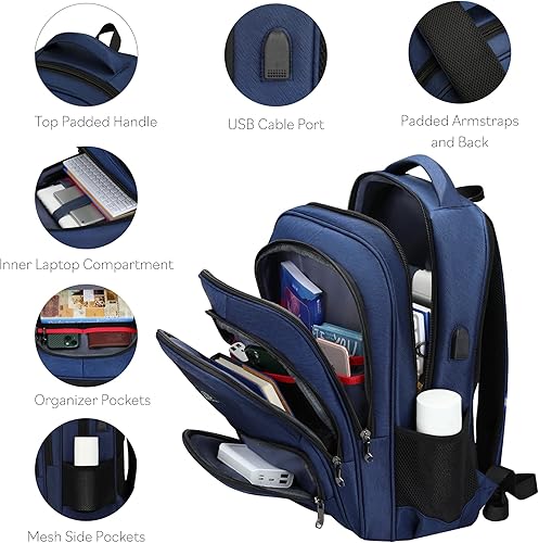 Miniatura 5 de Mochila de viaje para laptop  Mochila escolar unisex grande de 29L con puerto de carga USB para estudiantes universitarios y profesores , Gris