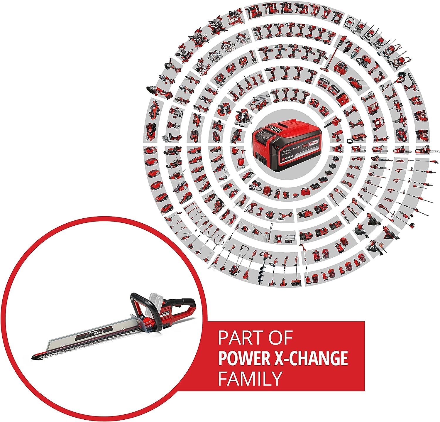 Einhell Akku-Heckenschere ARCURRA 18/55 Power X-Change (18 V, 55 cm Schnittlänge, 18 mm Zahnabstand, inkl. Schnittgutsammler, schmaler Frontgriff, ohne Akku)