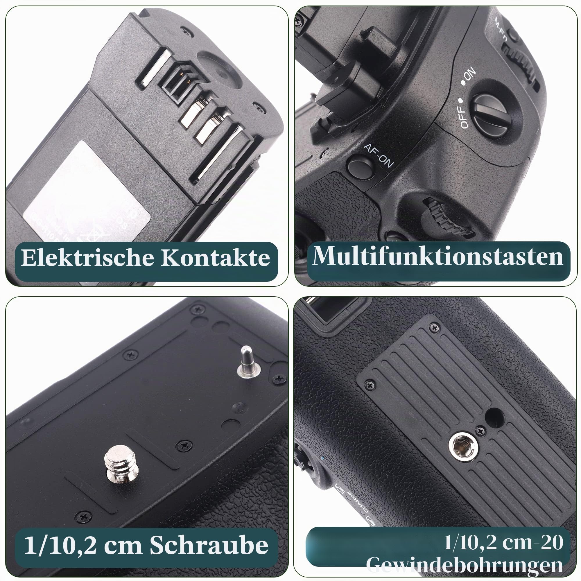 Hersmay Vertikaler R6/ R6II Batteriegriff für Canon EOS R5 R5C R6 R6 Mark II DSLR Kamera, Ersatz für Canon BG-R10 Batteriehalter für bis zu Zwei LP-E6 LP-E6NH LP-E6N Akkus