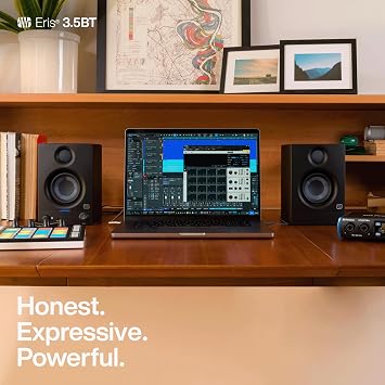 PreSonus Eris 3.5BT Studio Monitors, Pair 3.5 Inch Powered Bookshelf Speakers, Stereo, Desktop Computer, Near Field Music Production, Audio Mixing Recording, Black
