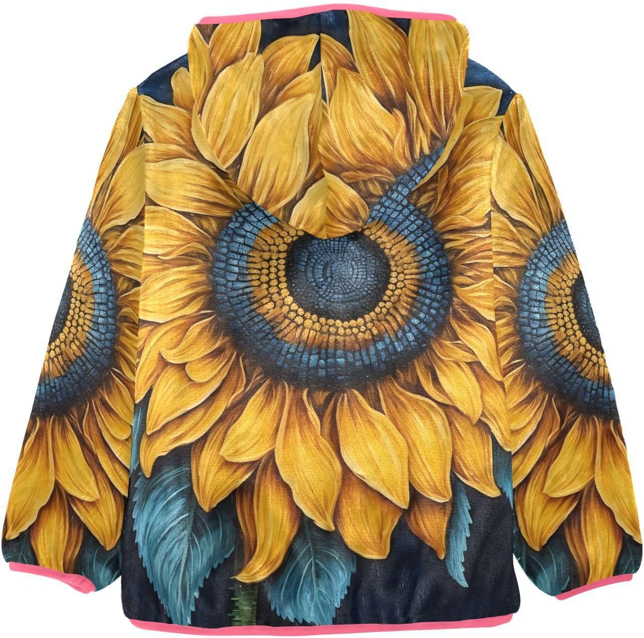ALAZA Sunflower Black Hoodie Jacket for Girls Toddler Fleece Zip Up Coat Plush Jacket Long Sleeve Outerwear for 3 Years