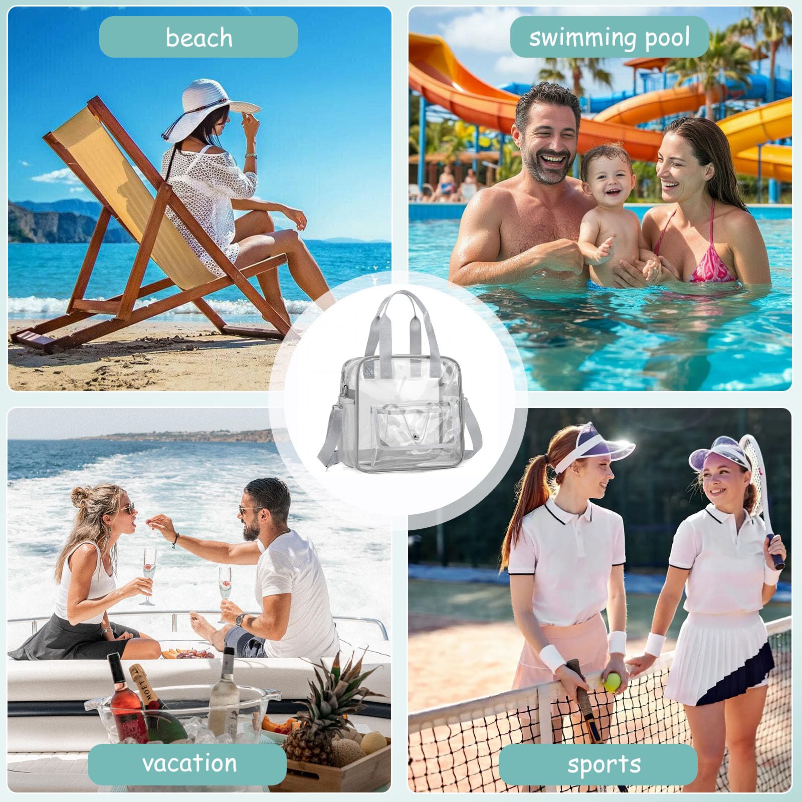 Eulihent Bolso Transparente Mujer Trabajo PVC Bolsa Transparente Bandolera Transparentes Impermeable Bolsa a Tracolla Transparent Bolso de Mano Transparent para Estadios (30x30x13cm) — view 7