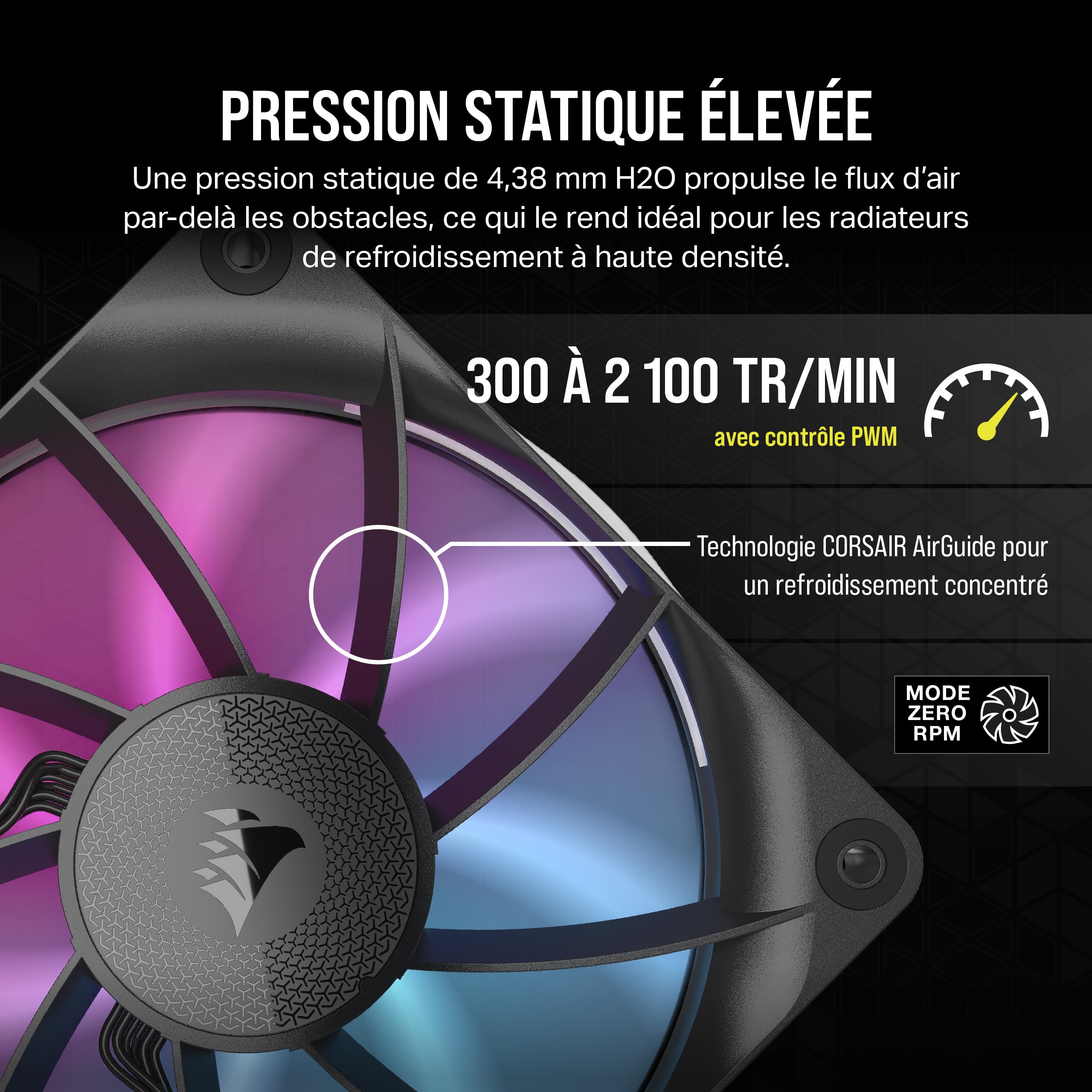 CORSAIR iCUE LINK RX120 RGB 120mm Ventilateurs PWM avec Hub Système iCUE LINK - Roulement à Dôme Magnétique - Triple Pack - Noir