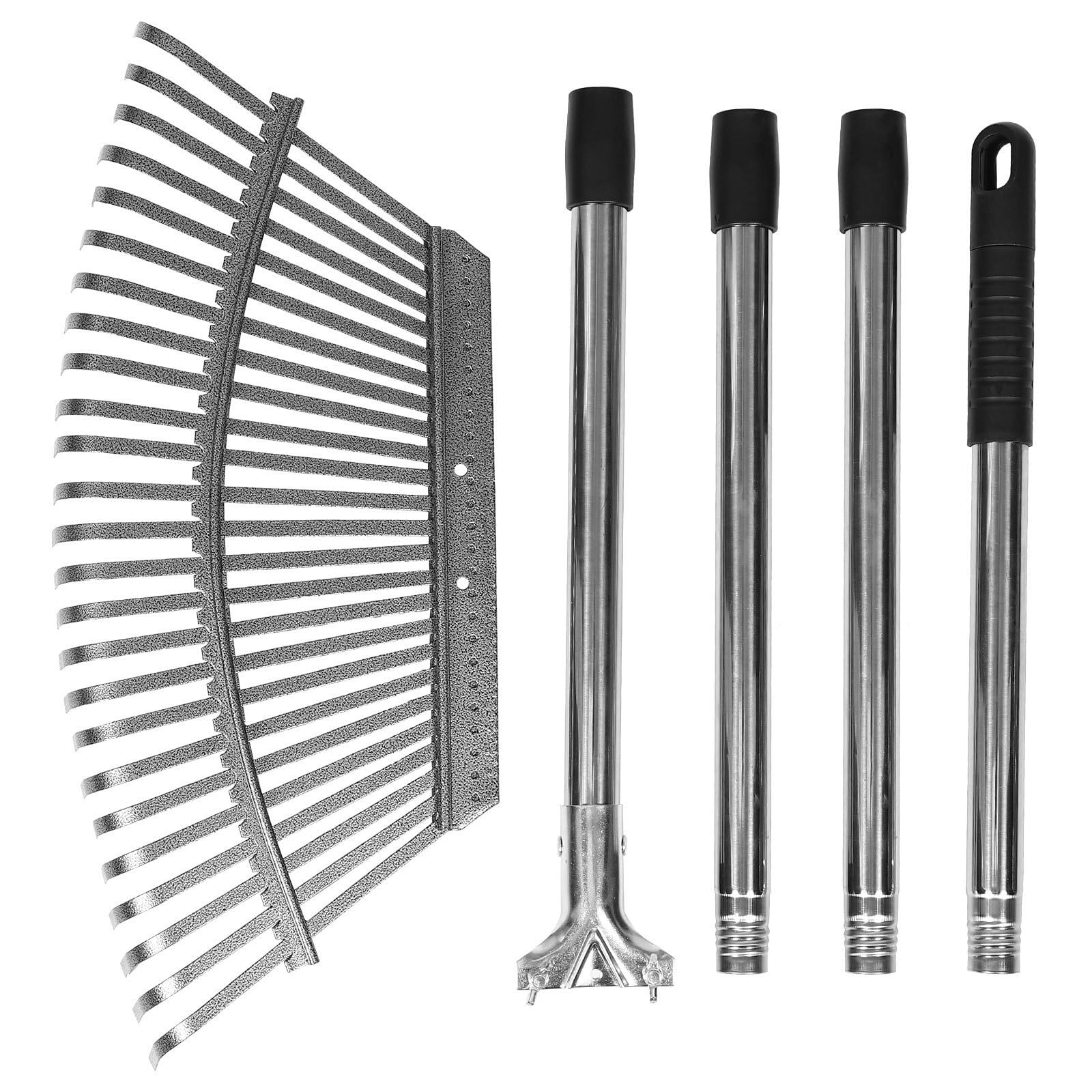 ibasenice Rastrillo de Mano de Acero Inoxidable con 25 Púas Desmontables para Jardinería, Resistente Aflojar Tierra y Limpiar Césped en Camping