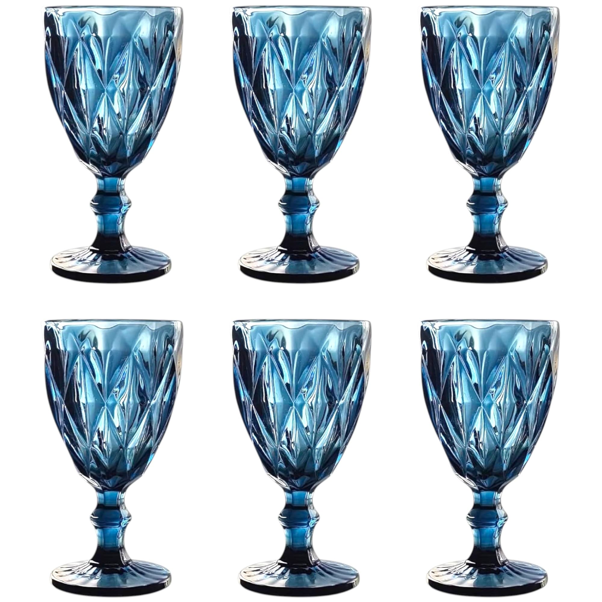 Verre à vin vintage bleu lot de 6 gobelets style Rome Roi pour eau et table chic