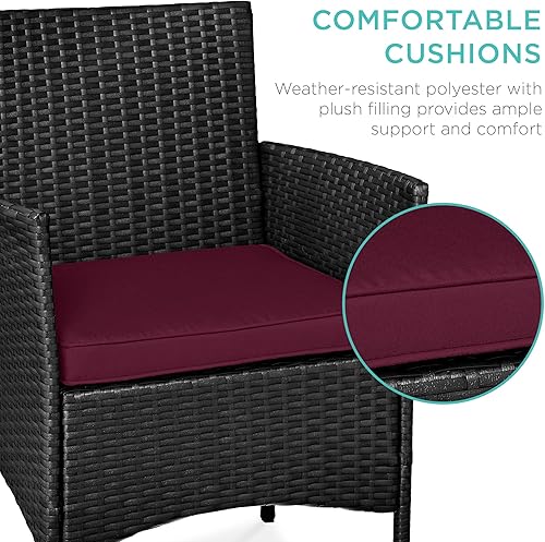 Miniatura 36 de Best Choice Products Juego de 3 piezas de mimbre para conversación al aire libre, muebles de patio que ahorran espacio para jardín con mesa