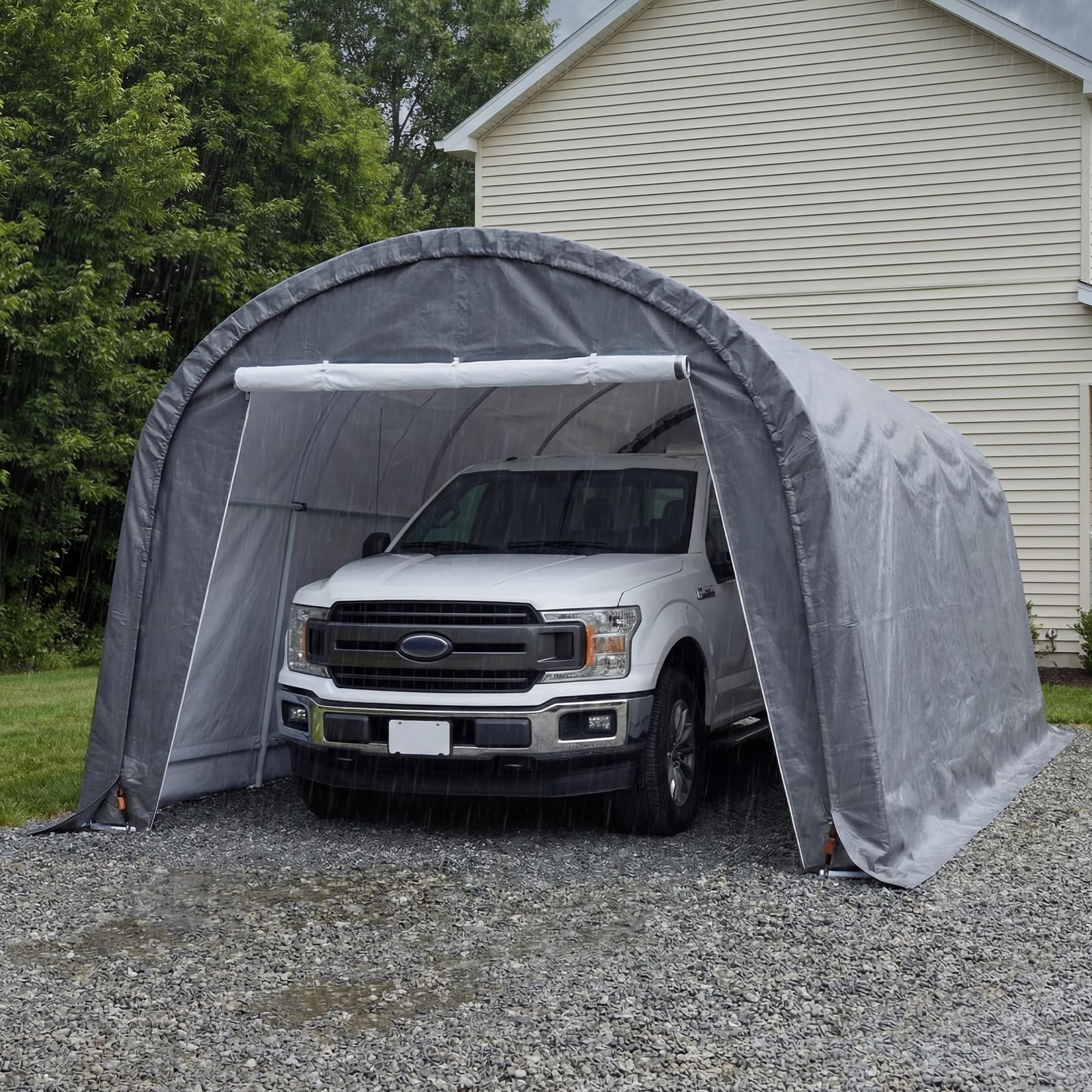 HOMPUS 10x20 Heavy Duty Carport, 180G PE Waterproof Canopy, Load Garage Shelter, Outdoor Storage Tent for Cars/Trucks/Boats/Equipment with Double Roll-Up Doors & Ground Anchors