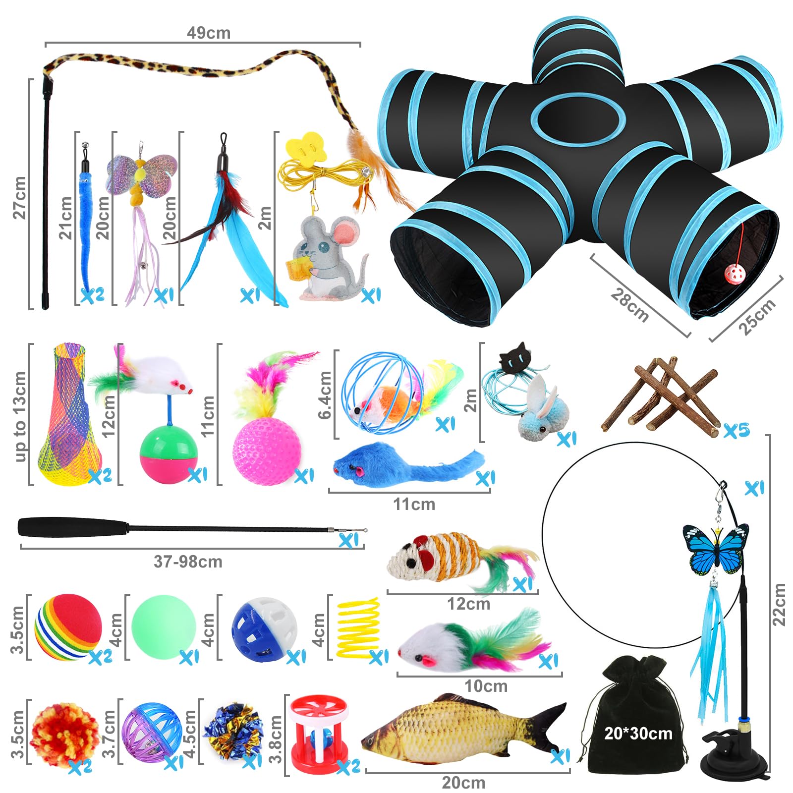 36 PCS Juguetes para Gatos,Set di Juguetes para Gatos,Juguetes para Paquete de Variedad para Gatitos,Palo de Gato Divertido,Ratones,Tumbler,Peces,Campanas etc