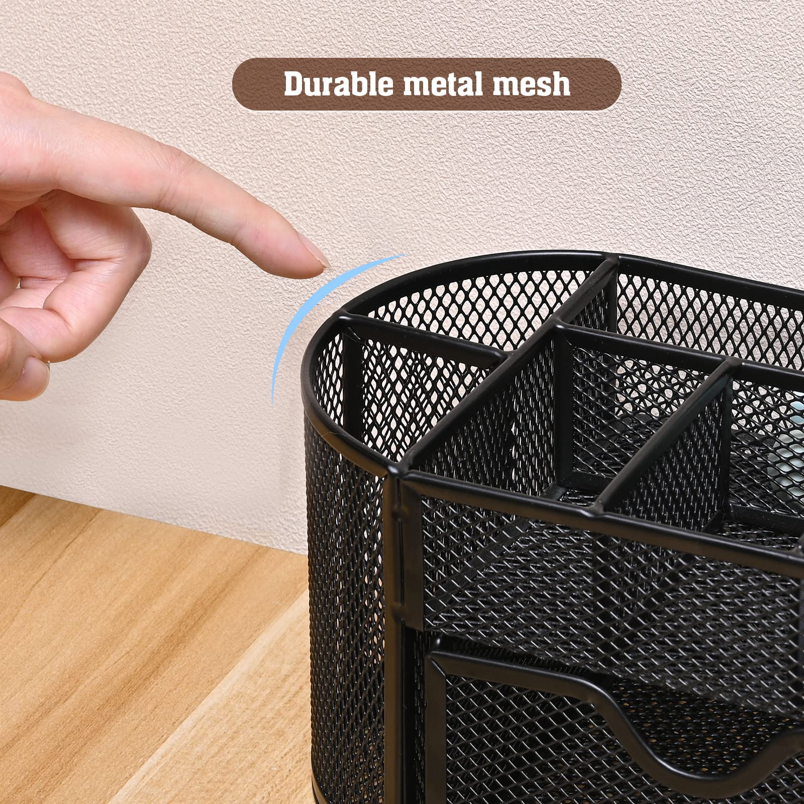 MumdoYAL Organisateur de bureau en maille métallique avec tiroir et porte-stylos pour stylos, notes adhésives, agrafeuses, trombones, compact et élégant pour un gain de place.