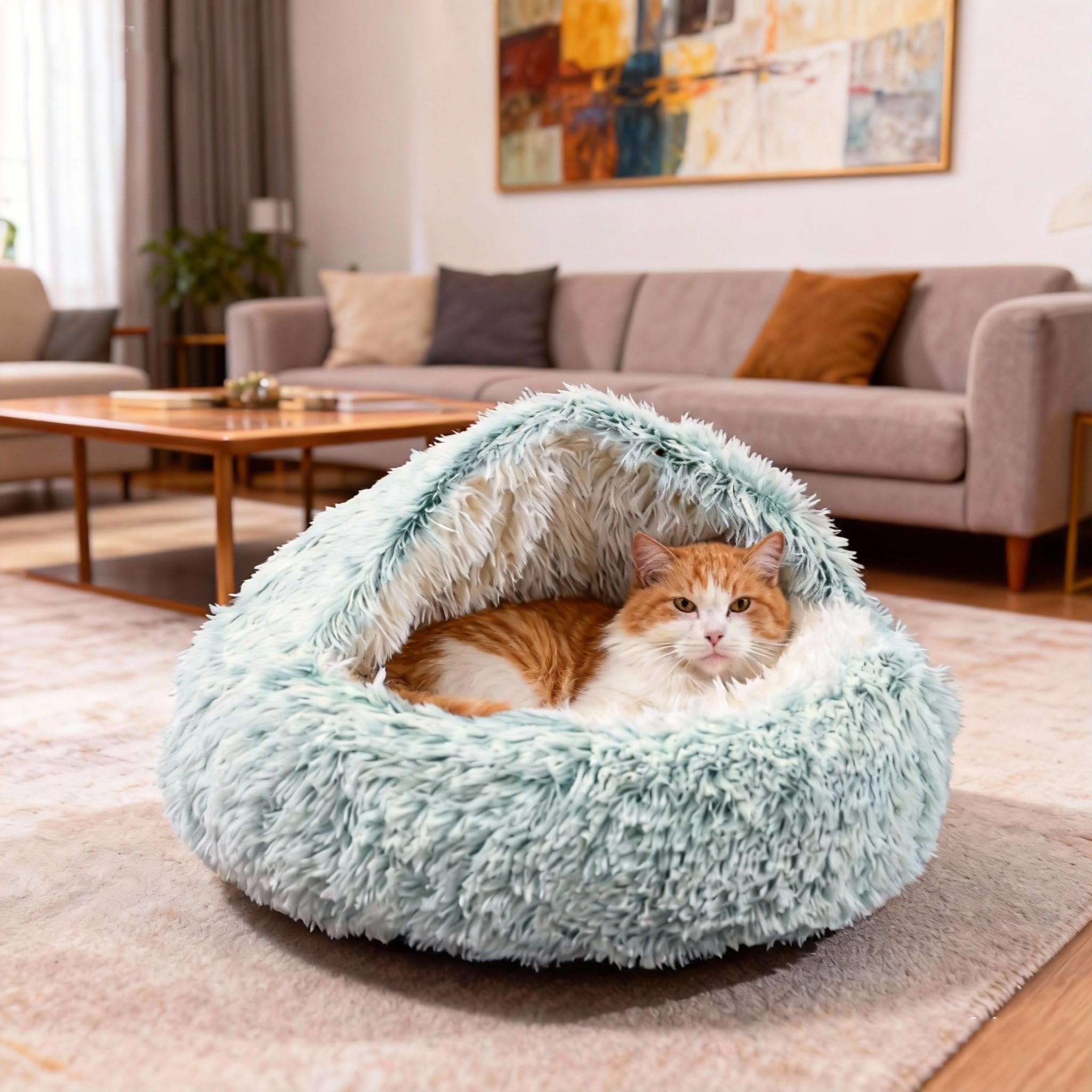 Lit apaisant pour chien et chat en peluche moelleuse avec housse protectrice