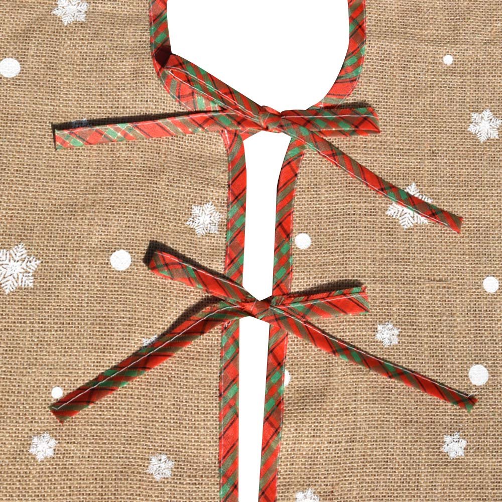Tapis cache-pied de sapin de Noël Amajoy toile jute flocons neige blancs 30" décoration fête motif écossais rouge vert