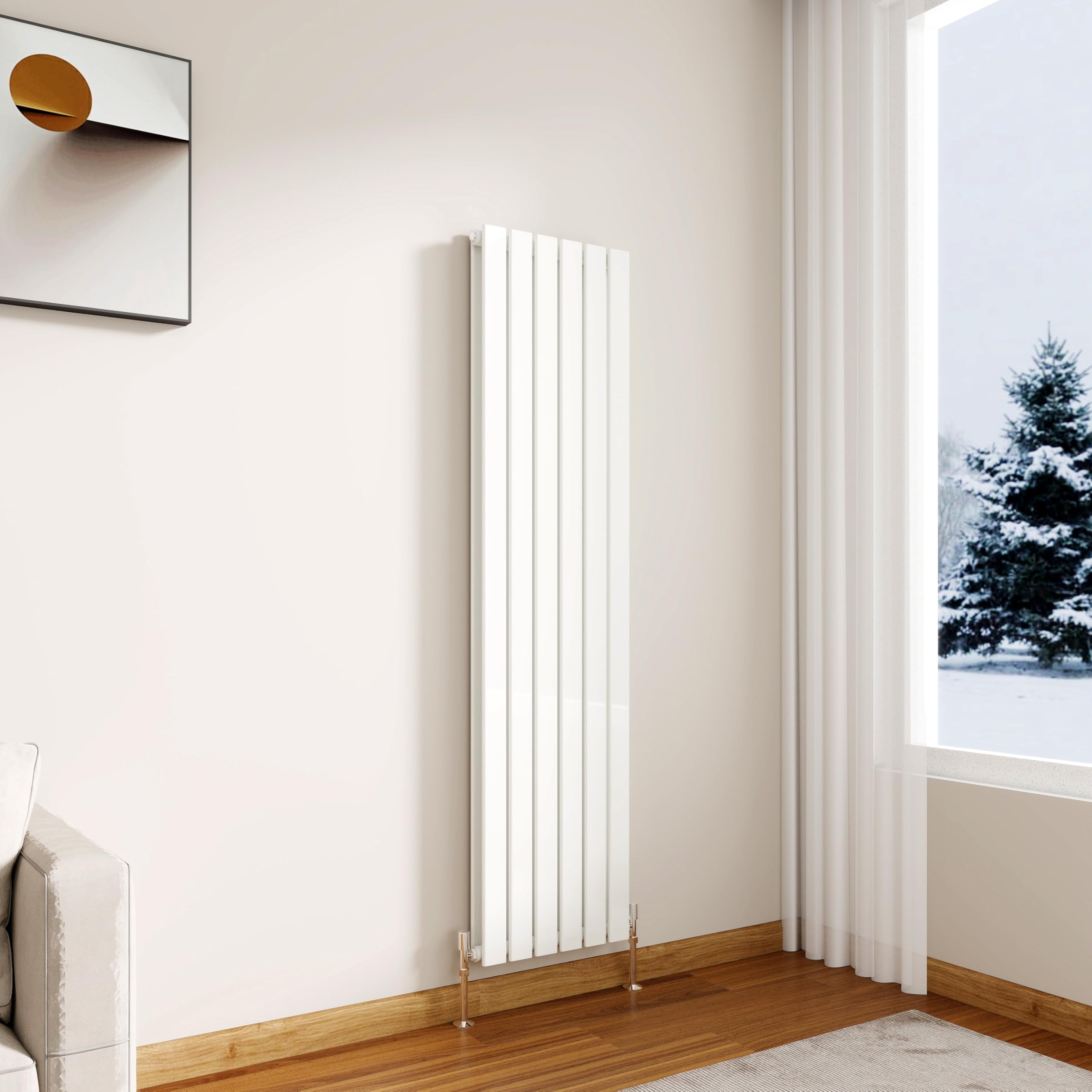 Modern Vertical Flat Panel Radiator,1600x408mm Gloss White Double Stylish Panel Central Heating Heater, Perfect Efficient Hall Radiator, Traditional Wall Mounted Rads, Design for Bedroom, Office