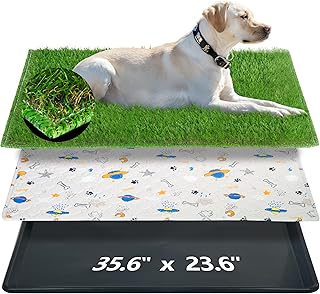 Reusable Dog Loo System with Artificial Grass Turf&Pee Pads&Tray, for Puppy Potty Training is Portable&Easy to Clean,35x23in Large Dog Litter Box Toilet for Indoor/Outdoor use