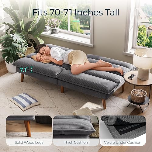 Vista 22 de LINSY HOME Sofá cama tipo futón – Sofá cama de pana convertible con respaldo ajustable, moderno sofá cama pequeño para espacios pequeños, sala