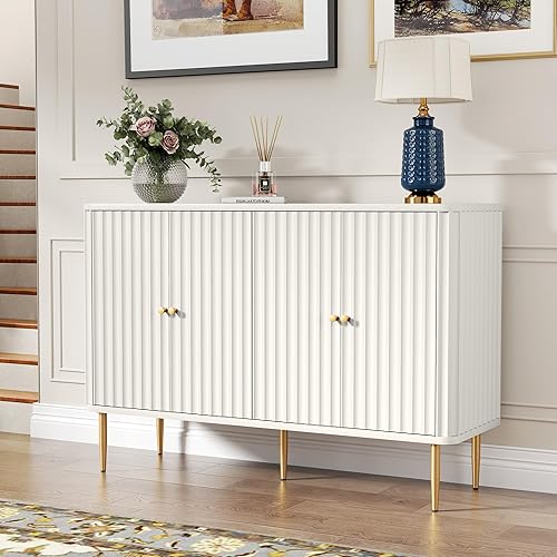 Miniatura 5 de HLR Aparador de buffet, gabinete moderno de 48 pulgadas con 4 puertas y estantes extraíbles, Credenza con almacenamiento para sala de estar,