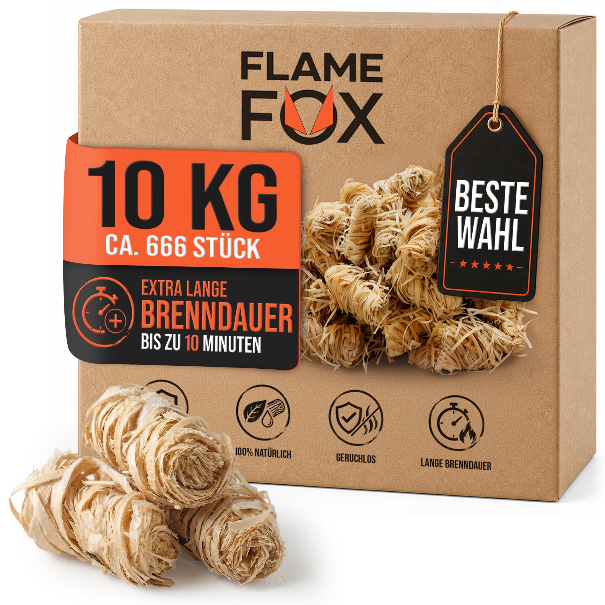 Anzündwolle XXL 10kg aus Öko-Holzwolle & Wachs I Kaminanzünder & Grillanzünder für Kamin, Ofen & Feuerschale I Natürlich, zuverlässig, Lange Brenndauer - 3kg, 5kg oder 10kg Karton