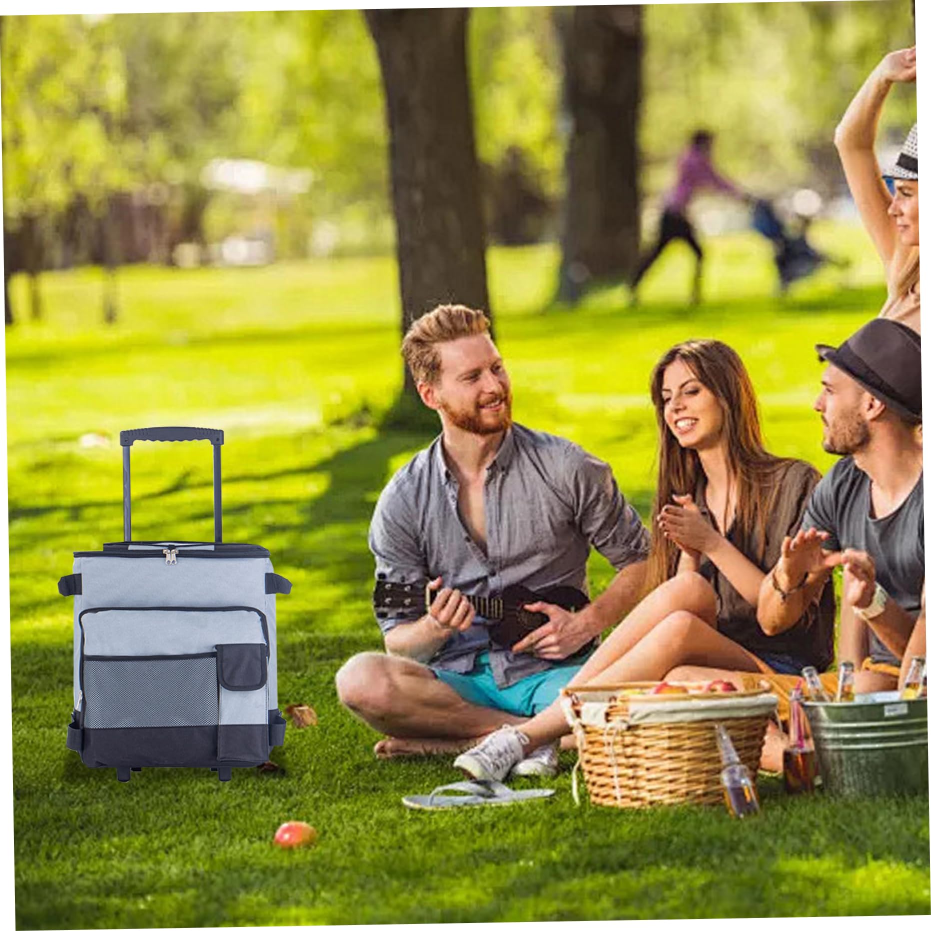 43L Grande glacière avec roues et traction, refroidisseur de plage portable gris avec roues refroidisseur de camping doux imperméable - refroidisseur à roulettes Chariot à pliage multiple refroidis