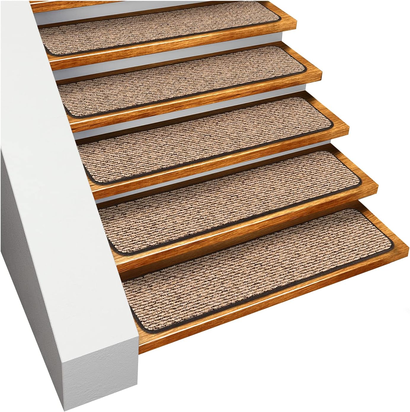 House, Home and More Set of 15 Skid-Resistant Carpet Stair Treads - Black Ripple - 8 Inches X 23.5 Inches