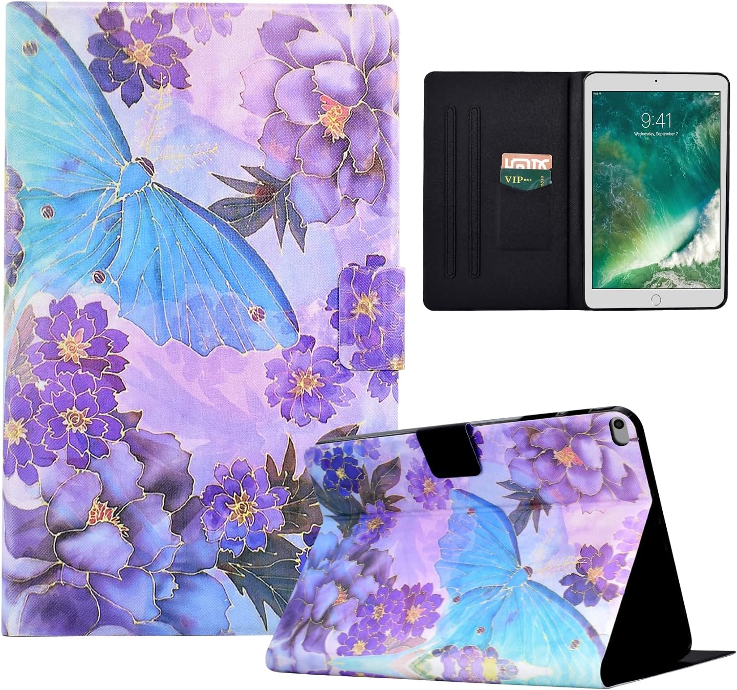 iPad 9.7 Inch 2018/2017 Case 6th/5th Generation PU Leather with Stand Function and Card Slots Protective Tablet Case for iPad 9.7 Butterfly