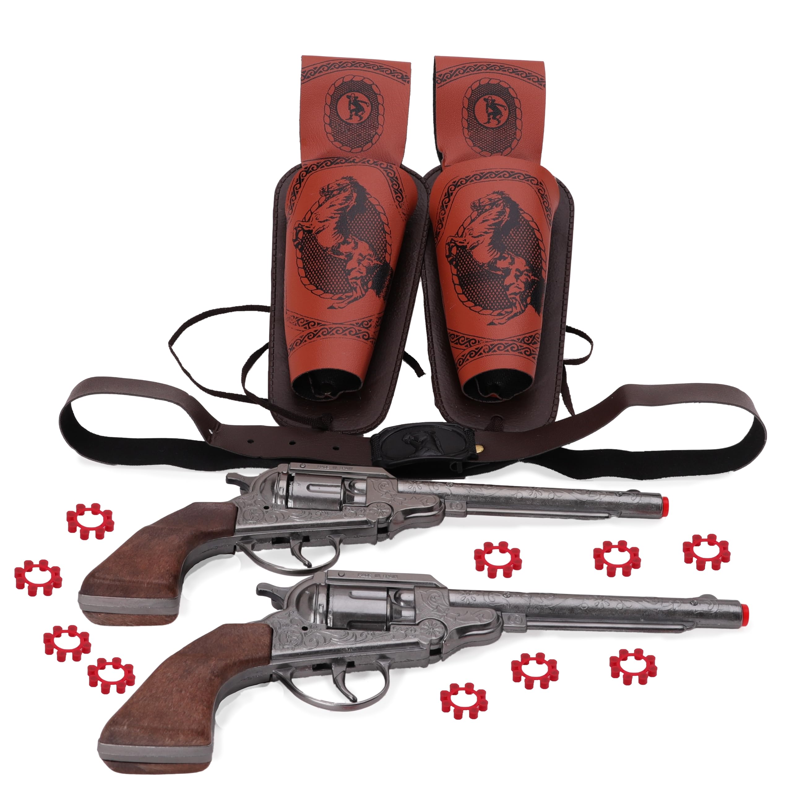 Toyland® 20cm (8") 5 Piece Sheriff Set - 2 Die Cast Metal Cap Guns, Belt & 2 Holsters With 96 Shot Caps Included - Toy Guns 3+