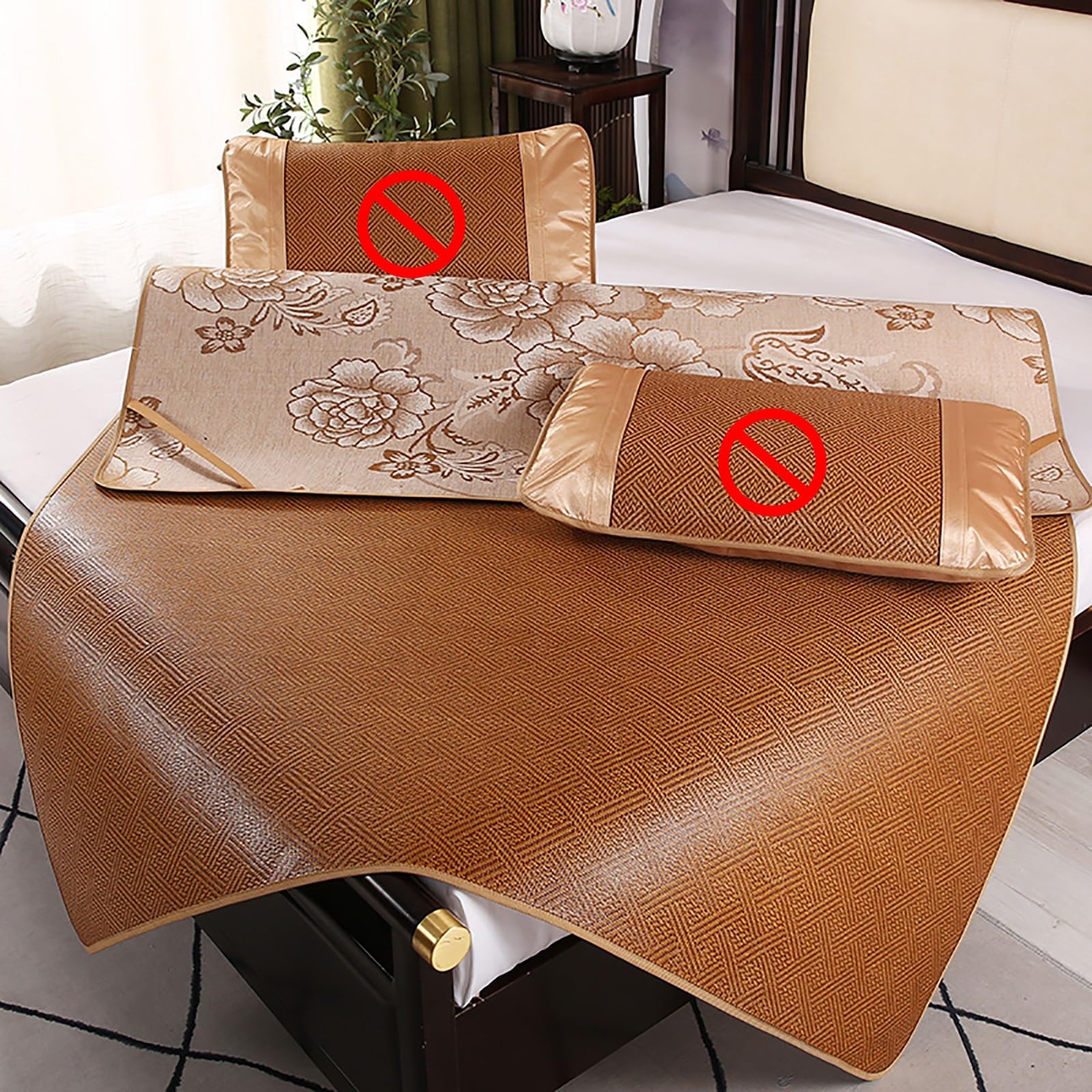 Tappetino refrigerante su entrambi i lati in rattan traspirante e paglia di bambù per estate e inverno, morbido e assorbente, design confortevole per animali domestici e umani, ideale per l'uso nella