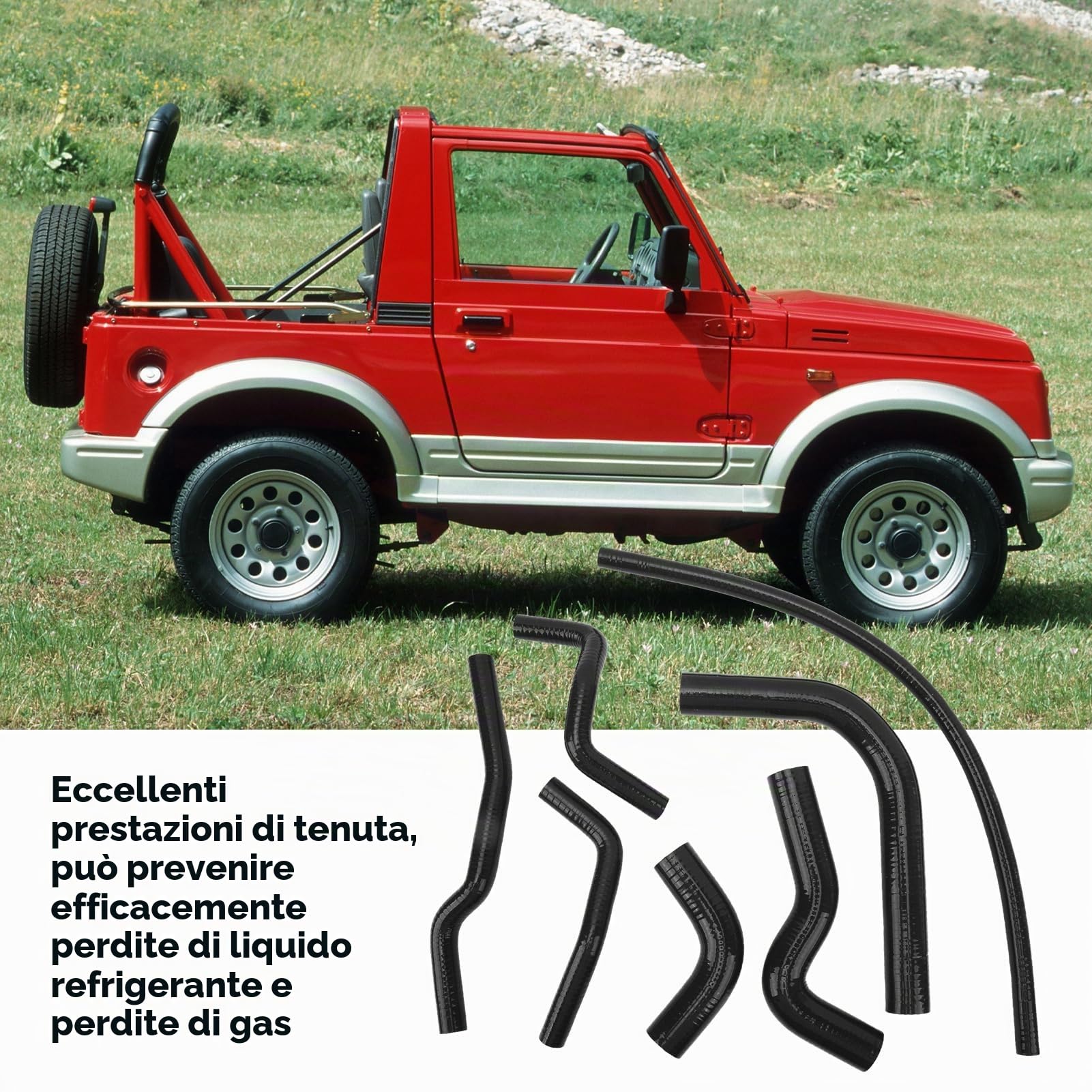 Kit Tubi Radiatore Silicone per Samurai 1986-1995, Radiator Coolant Hose Leakproof ad Alta Resistenza Termica, Set 7 Pezzi per Raffreddamento Motore Auto