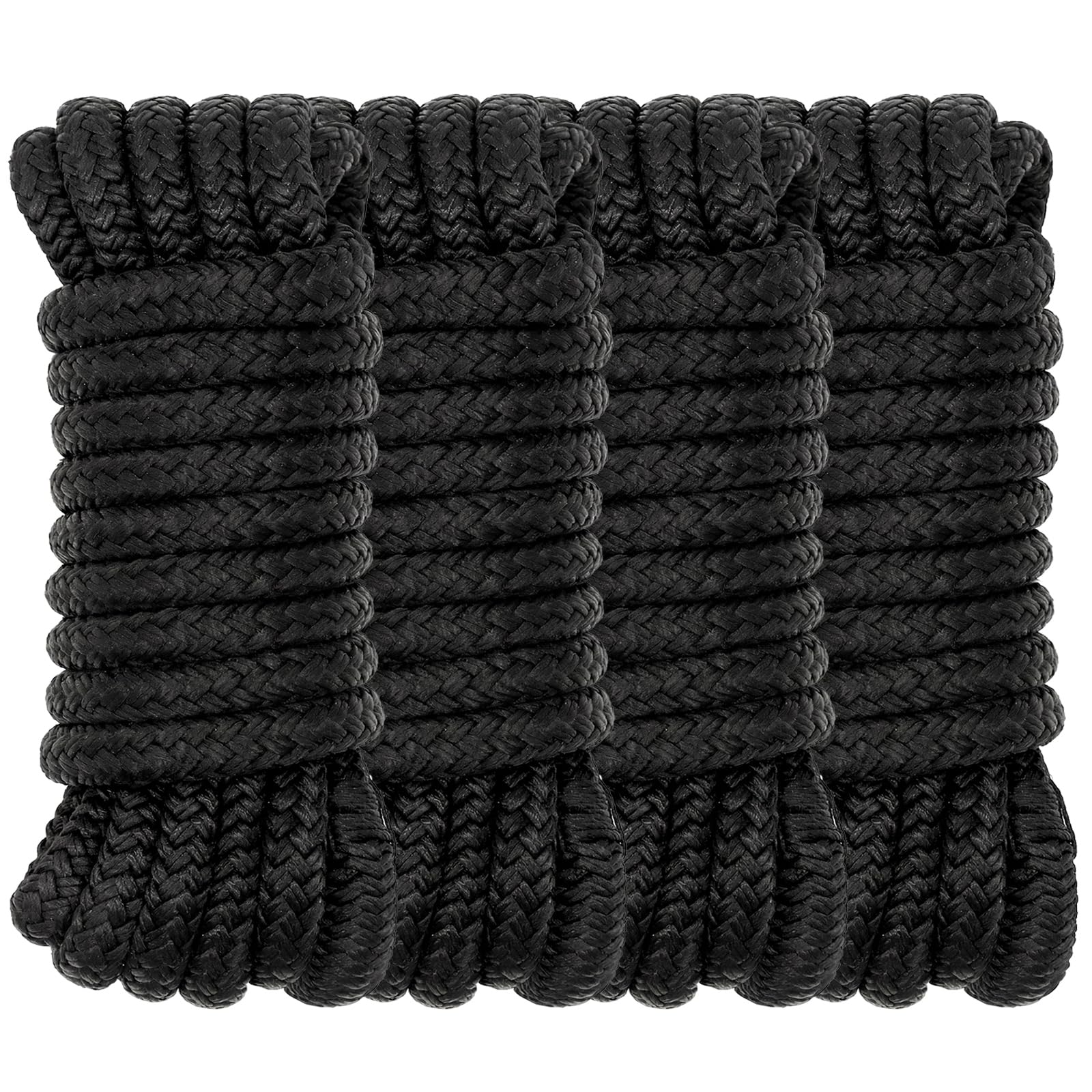 NewDoar 4 Pack 12mm x 4.5M Double Braided Nylon Dock Lines Boat Ropes for Docking with Loop Marine Grade Mooring Lines with 12” Pre-Spliced Eye High Strength Anchor Rope for Pontoon Speedboat Fishing