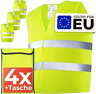 Prowiste 4 Warnwesten Auto Set mit Tasche – Europaweit gültig nach EN ISO 20471 - Stark Reflektierende Warnweste – Sicherheitsweste Gelb Warnschutzweste - KFZ Auto Zubehör - Safety Vest
