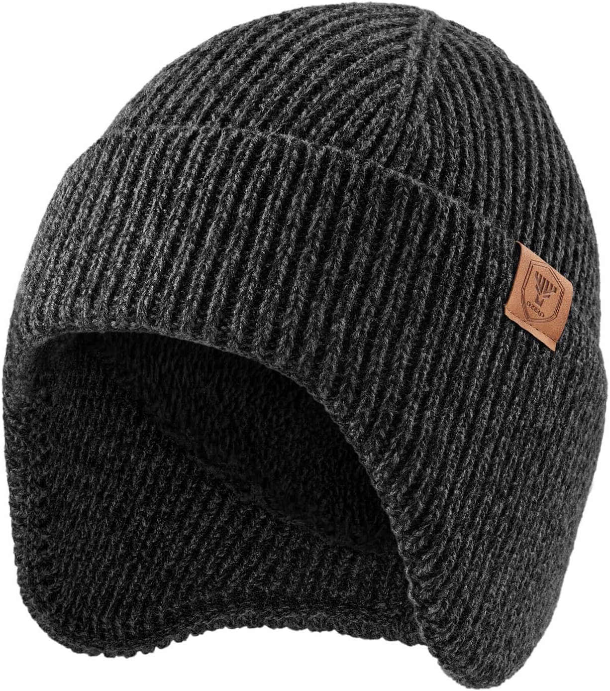 OZERO Winter Beanies Hats Men: Beanie with Ear Flaps Outdoor Thermal Knitted Hat - Warm Ski Stocking Polar Fleece Cuffed Cap