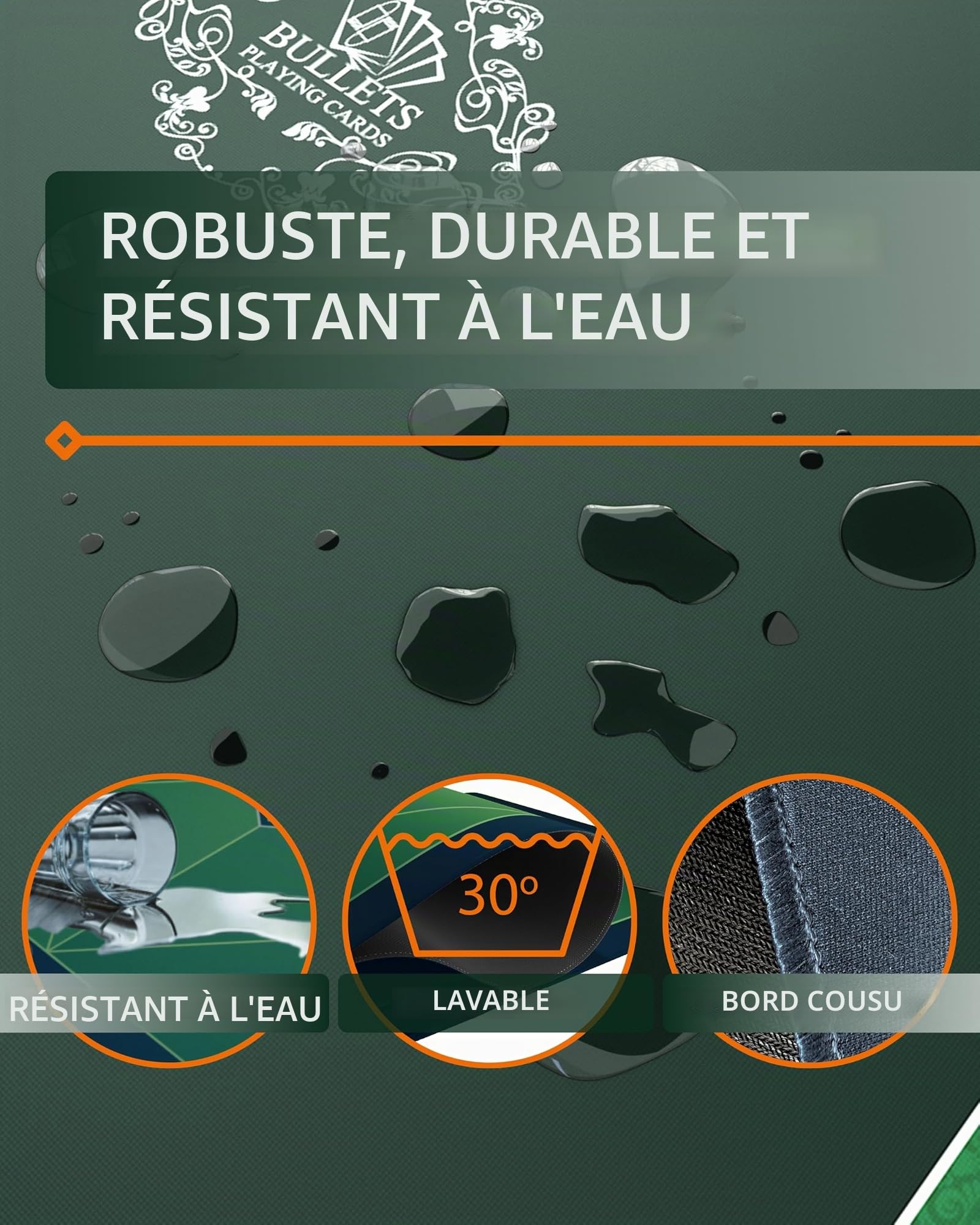 Bullets Playing Cards | Tapis de Poker Bordeaux Paulie Design 100×60 cm | Surface Lisse Antidérapante, Qualité Casino, Lavable & Hydrofuge