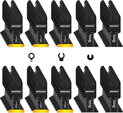 100PCS Multi Tool Blades & Accessories Set – Titanium Multitool Blades for Wood Metal Nails Drywall Cutting with Storage Bag Compatible with DeWalt Makita Dremel Milwaukee Ryobi
