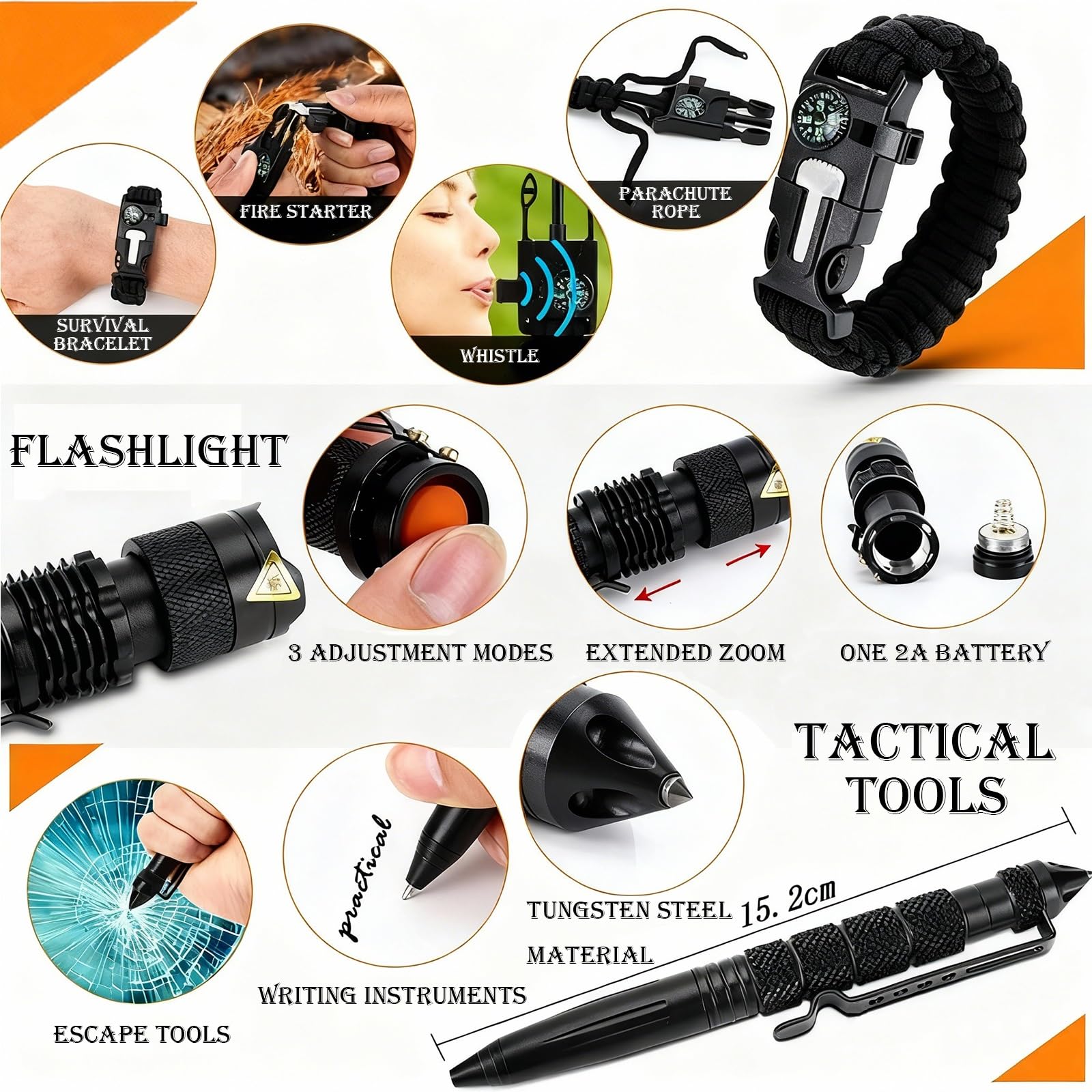 Kit de Supervivencia y Primeros Auxilios 153 Piezas Profesional, Equipo de Emergencia con Bolsa MOLLE para Senderismo, Camping, Caza, Aire Libre - Regalo para Hombre, Padre, Esposo