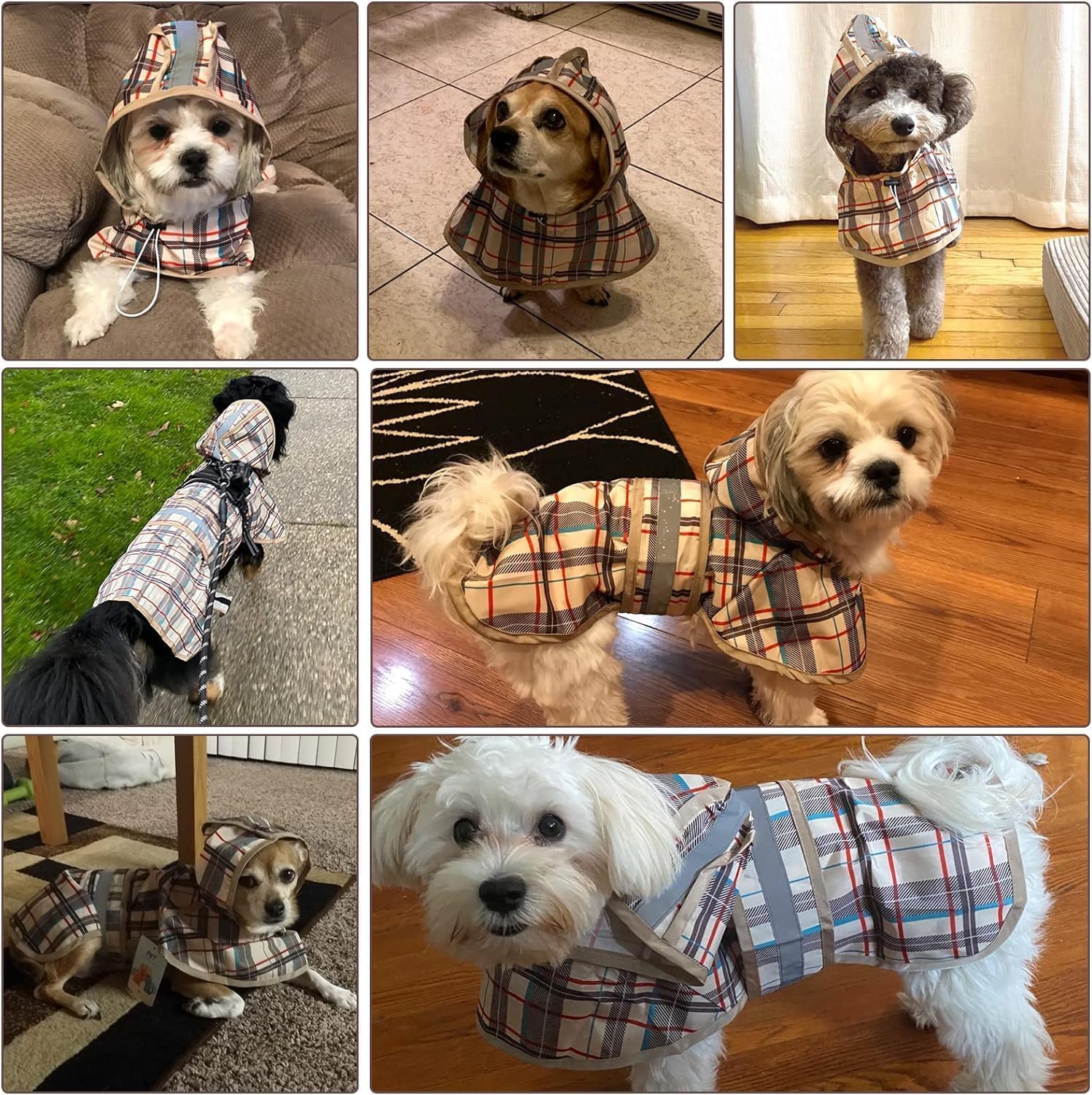 KOOLTAIL Hunde-Regenmantel mit Kapuze, Slicker-Poncho mit Leinenloch, Regenmantel für kleine und mittelgroße Hunde, wasserdichte Hunde-Regenjacke mit reflektierendem Streifen, verstellbare