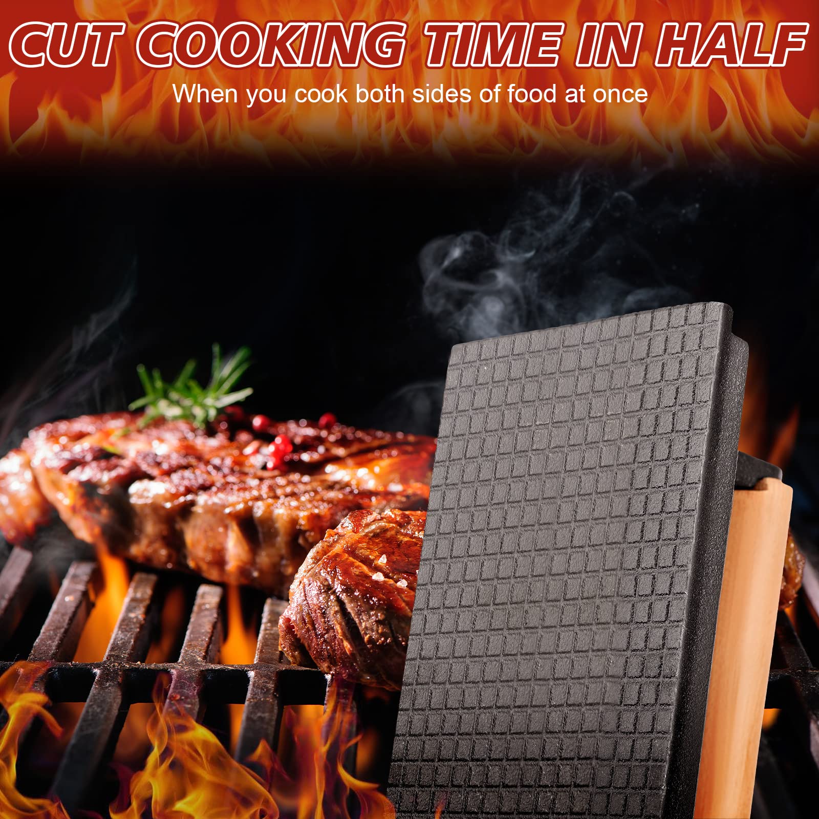 Gusseisen-Grillpresse, Speckpresse, 20,3 x 10,2 cm, vorgewürzte Burgerpresse, Sandwichpresse, Fleischpresse für Grill, BBQ, Burger, Brot, Steaks, 3 Stück