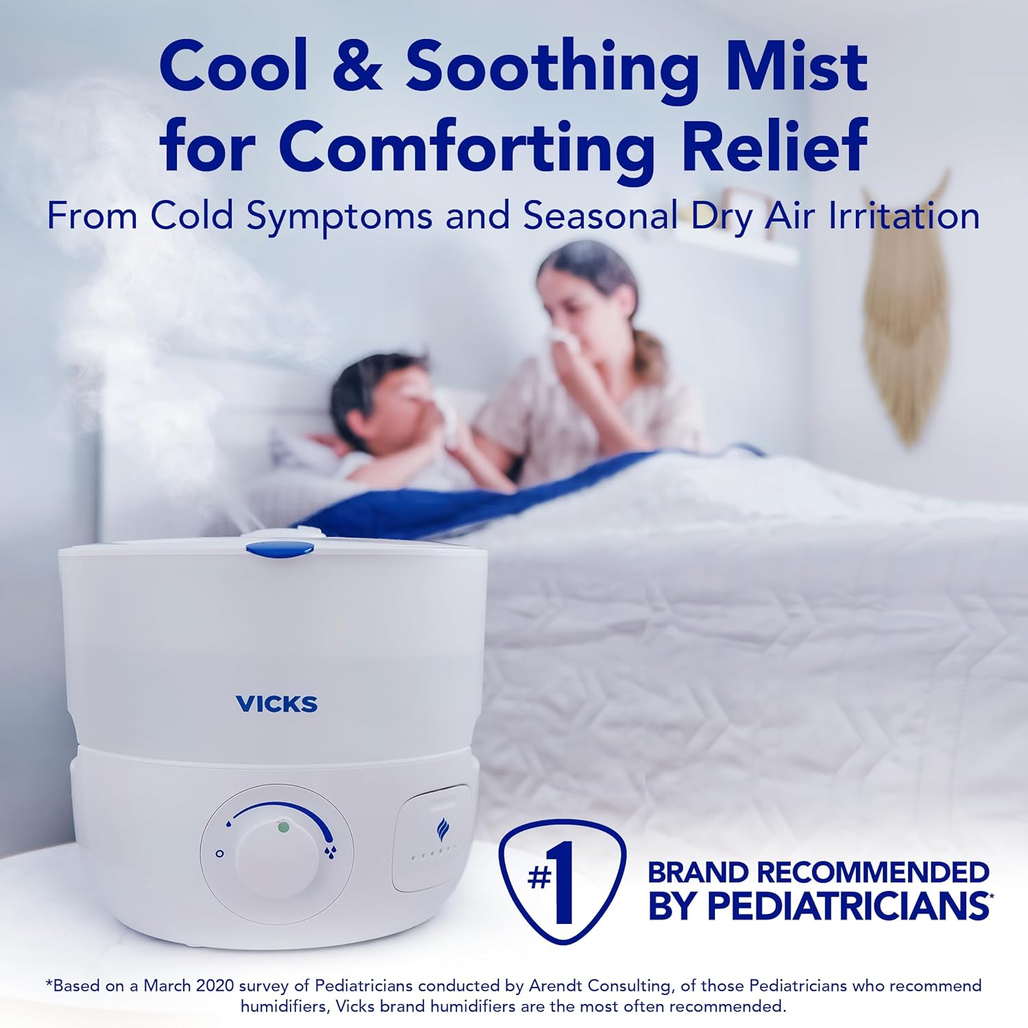 Vicks EasyCare Plus Top Fill Filter-Free Cool Mist Humidifier, Small Room–For Vapors 2 Ways –Works with Vicks VapoPads and VapoSteam, White