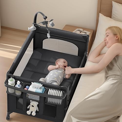Miniatura 2 de Cuna de bebé 4 en 1, para empacar y jugar, cuna de noche, cambiador de pañales, cuna portátil de montaje y plegado rápidamente con colchón y