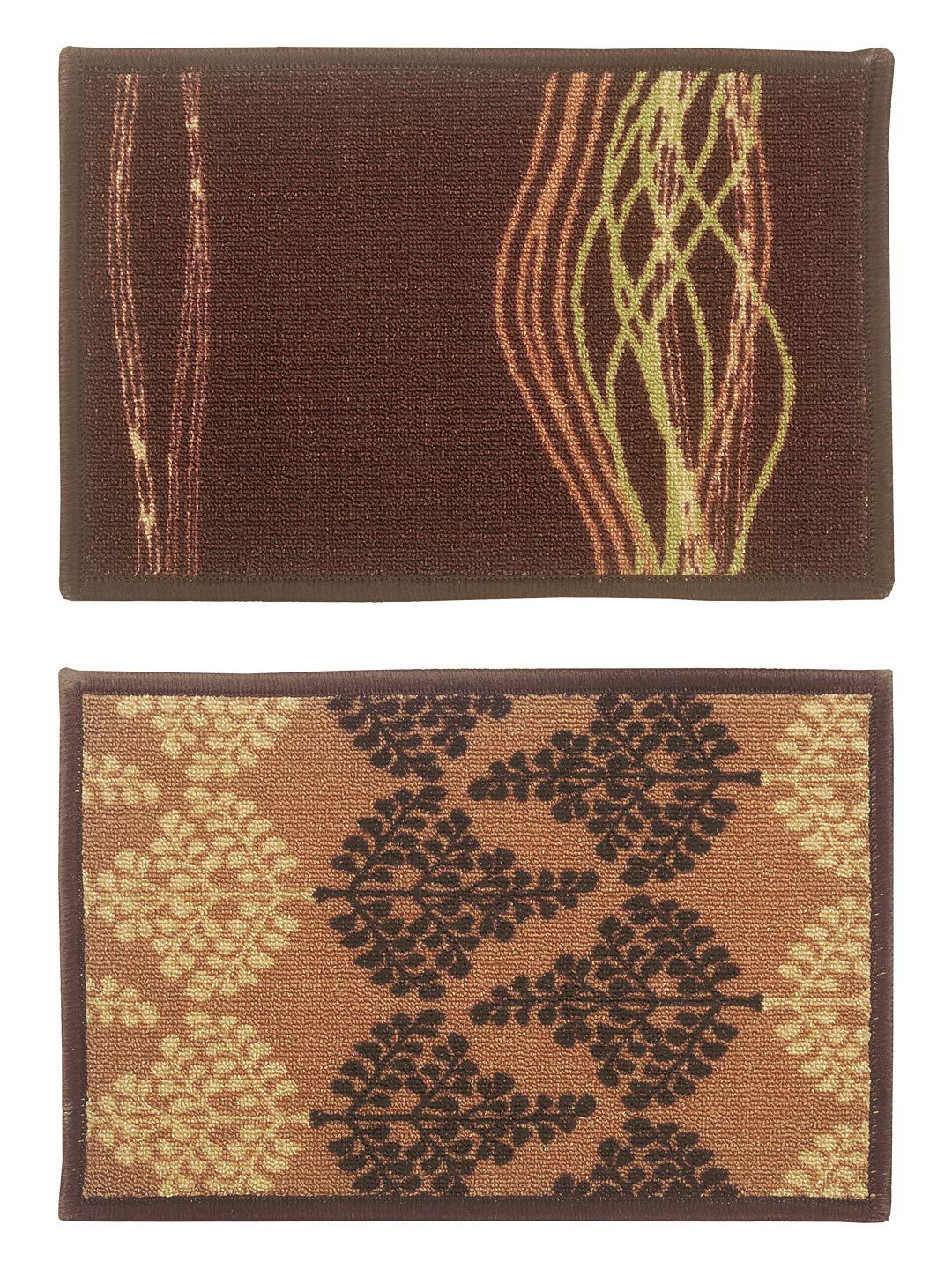 Bianca Highly Durable Anti Slip Door Mat -2pc Small Set (splender) - Door Mat wavi Stripes/Deco Leaves-Multi