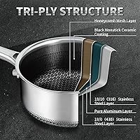 Vista 4 de Juego de 2 cacerolas antiadherentes híbridas con tapas de 1.5 cuartos de galón y 3 cuartos de galón, sartenes de panal de acero inoxidable