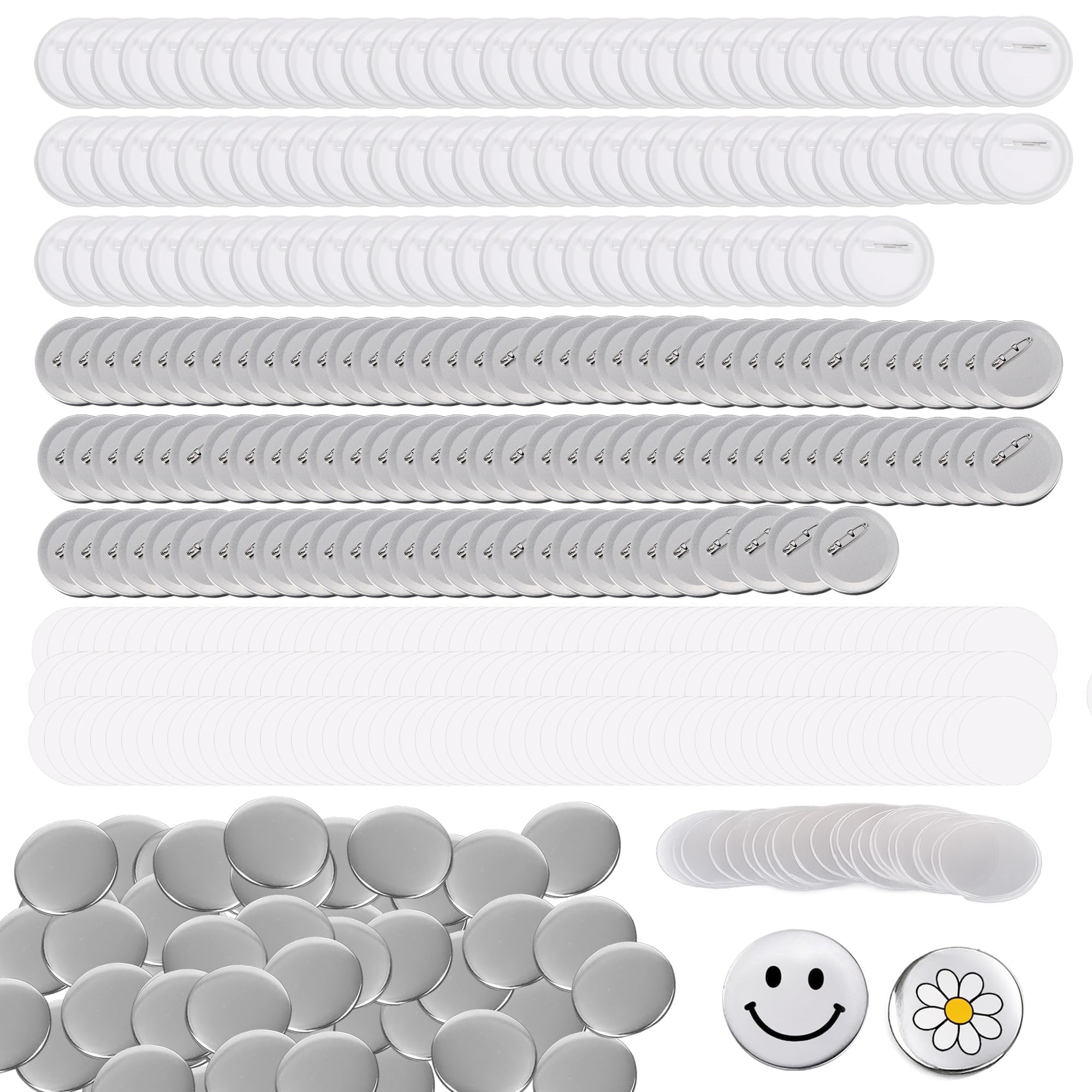 200Set(800Pcs) 58mm Round Blank Pin Back Button Parts with Clear Film Badge Making Kit Pin Back Button Maker Badge Making Supplies for DIY Crafts Machining Wearing Buttons