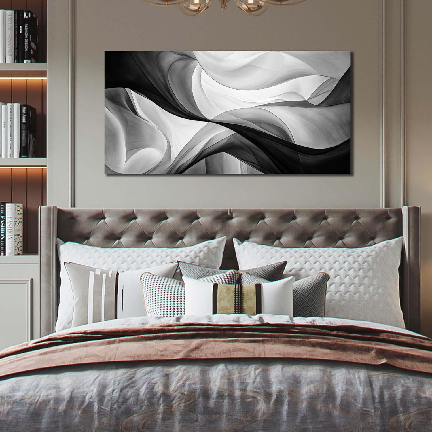 CANEITO Abstract Wall Art for Living Room, Black and White Wall-Decor for Bedroom, Minimalist Curve Line Canvas Print Pictures for Hallway Office, Size 40x20 Inches - Image 4