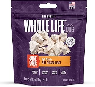 Whole Life Dog Just One Chicken Freeze Dried Dog Treats - Human Grade High Protein Food, Healthy Training Snacks, Freeze Dried Food Toppers, USA Made Natural Treats - 21 oz (Value Pack of 1)